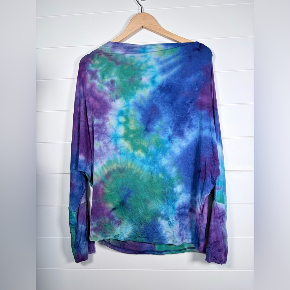 Geegee Colorful Tie Dye Scoop Neck Off Shoulder Top Small